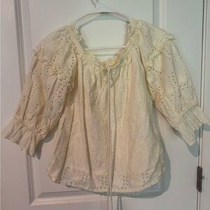 Cream Puff Sleeve Blouse with Ruffled Smocked Details